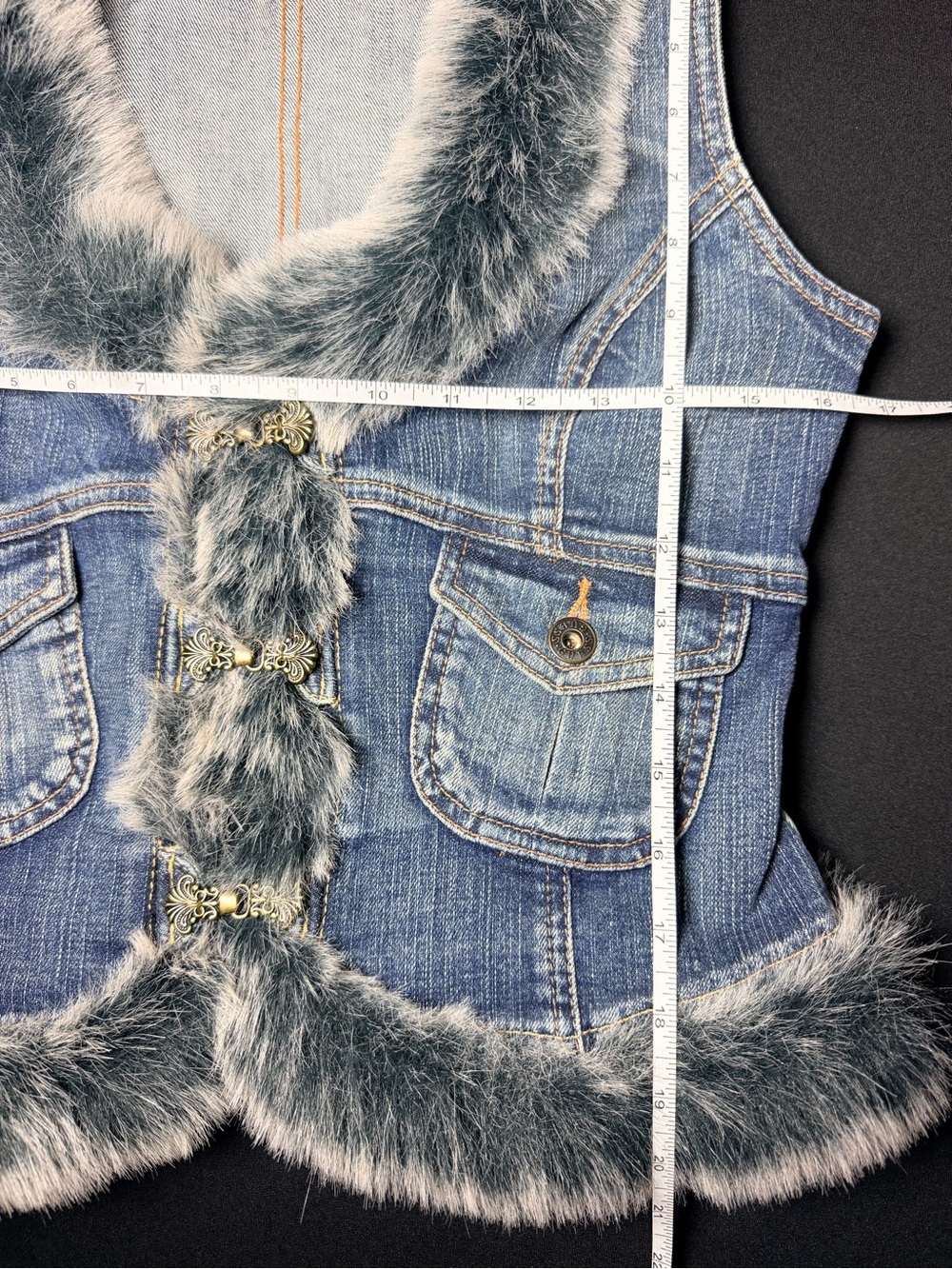Guess Blue Denim Vest with Gray Faux Fur Trim - Picture 6 of 6